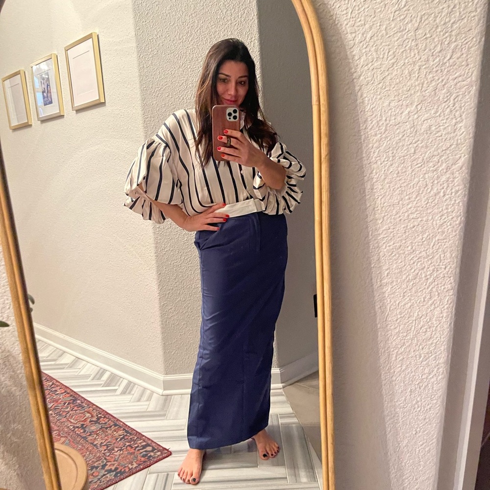 Beautiful blue long straight skirt.